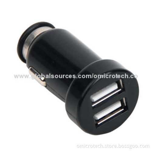 Dual USB Car Charger, 12-24V DC/1,000mA, Fast Charge Speed